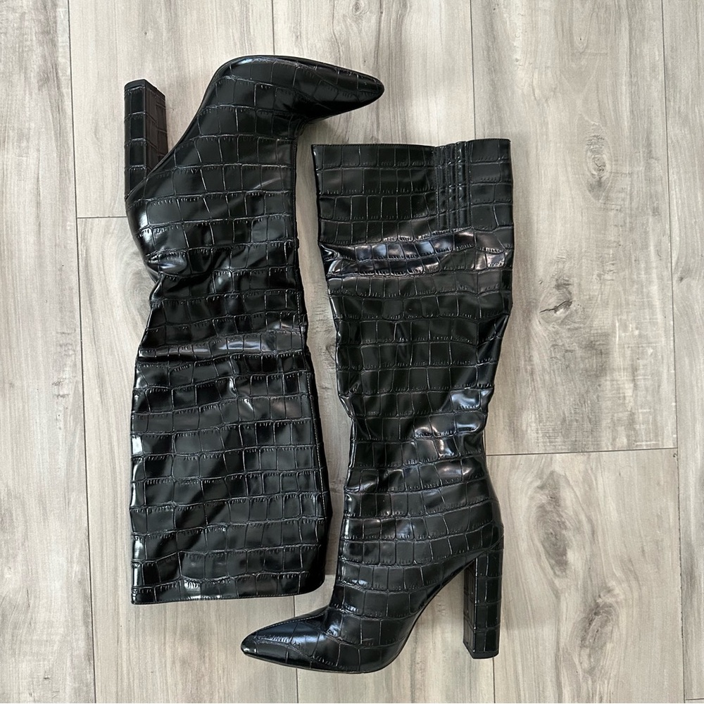 Black Croc Effect Boots - Picture 4 of 4